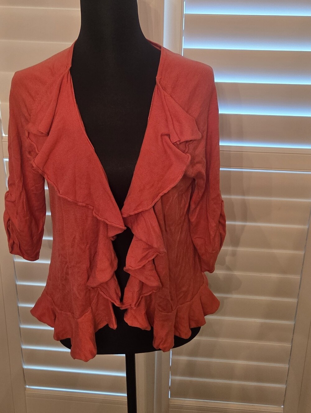 Josephine Ruffled Open Front Cardigan - Coral Size Medium